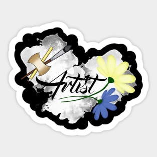 Artist. Drawing, paint spots. Paint brush and pencil Sticker